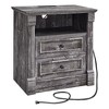 SinCiDo 26" H Farmhouse Nightstand w/ Charging Station 23.6" W Rustic End Table Roman Column,Open Shelf,2 Drawers & Metal Handles - 3 of 4