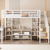 NicBex Full Size Loft Bed Bunk Bed Metal Bed Frame with Low Table, Storage Shelves, Stairs and Full Length Guardrail, No Box Spring Required, White - 2 of 4