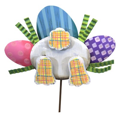 Home & Garden 15.5" Pile Of Eggs & Bunny Bottom Grass Hunt Round Top Collection  -  Decorative Garden Stakes