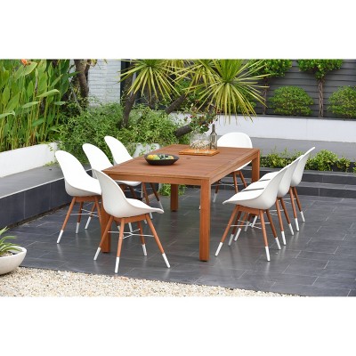 Metz 9pc Rectangular Wood/Resin Patio Dining Set - White - Amazonia