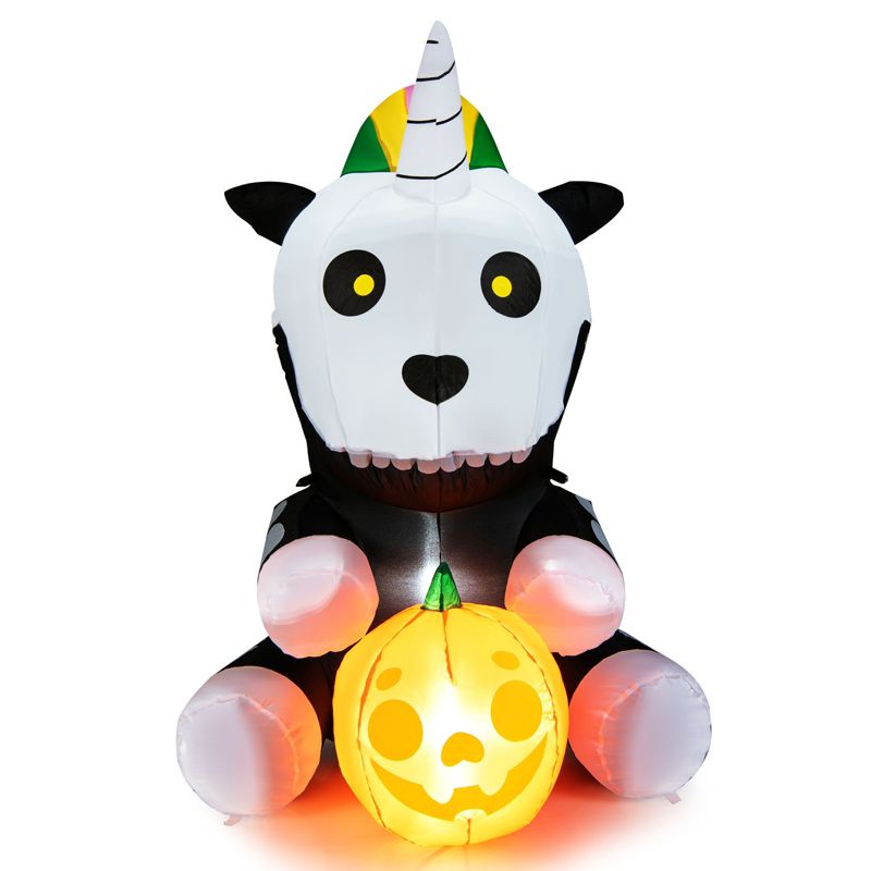 Tangkula 5FT Tall Halloween Inflatable Decoration Inflatable Skeleton Unicorn with Pumpkin Lantern Built-in LED Lights & Waterproof Air Blower, 1 of 10