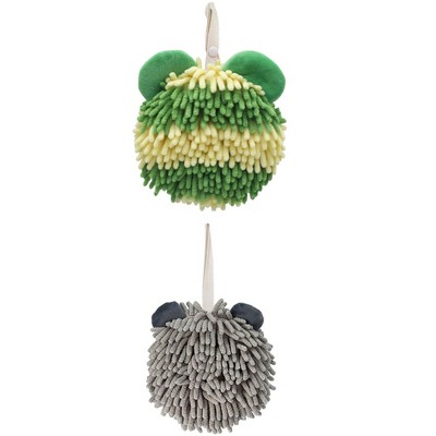 REGALWOVEN 2 Pack Chenille Hand Towels Cute Decorative Hand Drying Hanging Ball Towels 7" x 7"