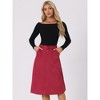 INSPIRE CHIC Women's Casual Solid Faux Suede Pockets Stretch A-line Midi Skirt with Belt - 3 of 4