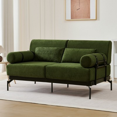 Modern 59" Two Seater Couch, Chenille Loveseat Sofa with USB Ports, Cylindrical Armrests and Steel Frame for Living Room or Apartment - Cuddlewood