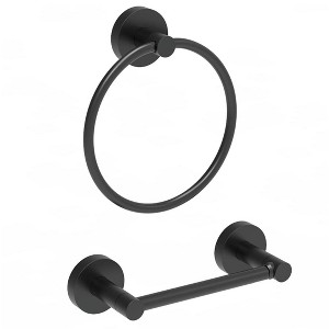 Itopfox 2 Piece Bathroom Hardware Set Matte Black Stainless Steel Zinc Alloy Towel Ring and Toilet Paper Holder Wall Mounted - 1 of 4