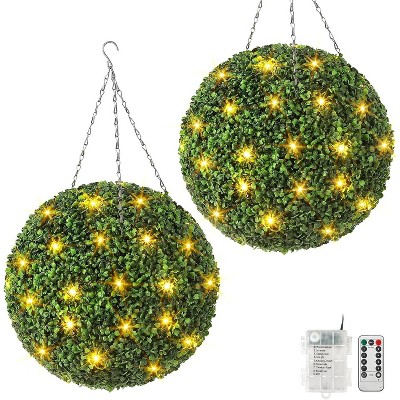Whizmax 16”/20” Artificial Plant Topiary Drop Ball, With 8 Mode, 30/40 LED Lights, Light Plant Ball for Backyard, Wedding and Home Decor, 2 Pcs