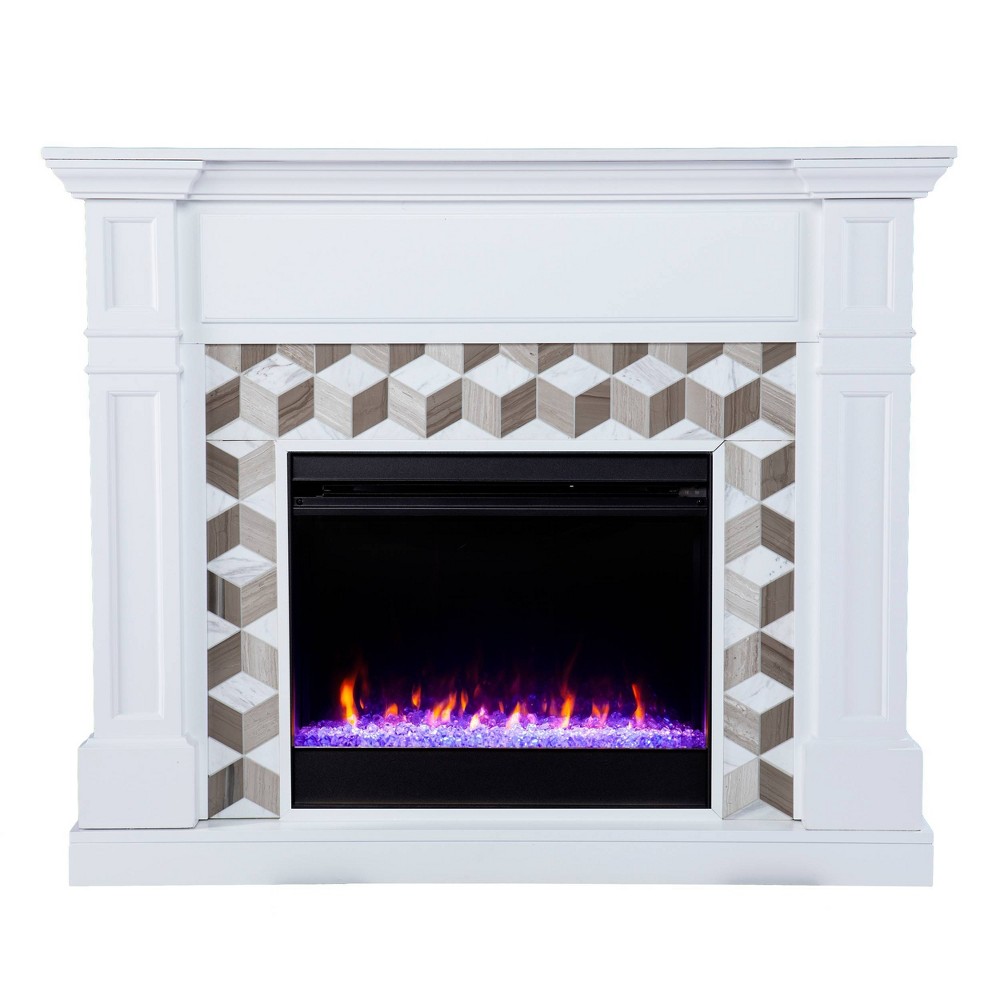 Photos - Electric Fireplace Budedar Color Changing Fireplace with Marble Surround White - Aiden Lane