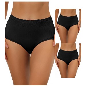 Allegra K Women's High-Waisted Tummy Control Comfortable Lace Trim Ribbed Briefs 3 Packs - 1 of 4