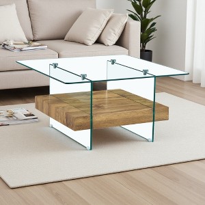 31.4" 2-Tier Square Coffee Table with Glass - 1 of 4