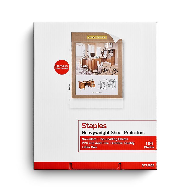 Staples Heavy Weight Sheet Protectors 8.5" x 11" (US letter) Clear 100/BX 13860-CC, 1 of 4