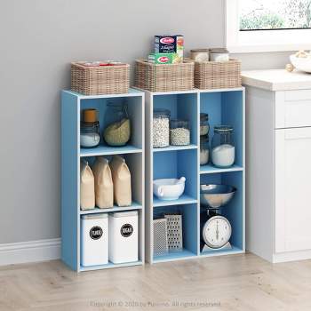 Furinno Luder 3-Tier Open Shelf Bookcase, White/Light Blue