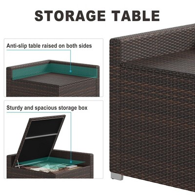 Whizmax 8-Piece Brown Wicker Rattan Outdoor Patio Set with Glass Table and Storage