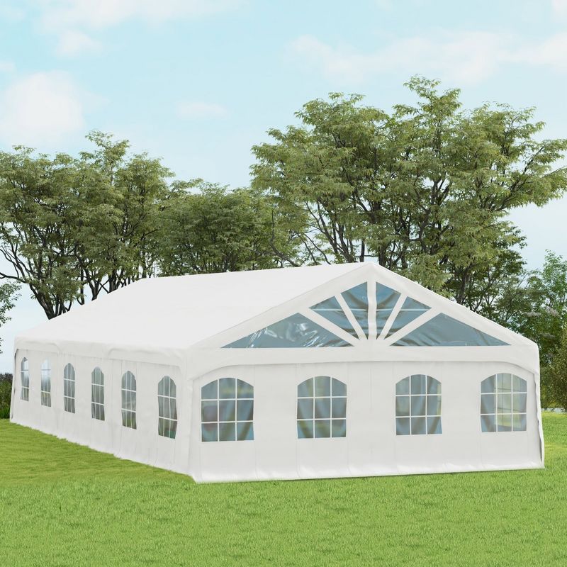 Outsunny 19.5' x 39' Party Tent, Heavy Duty Sun Shade Canopy Tent with 2 Doors and 20 Windows, White, 2 of 7