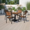 Emma and Oliver Outdoor Patio Bistro Dining Table Set with 4 Chairs and Faux Teak Poly Slats - 2 of 4