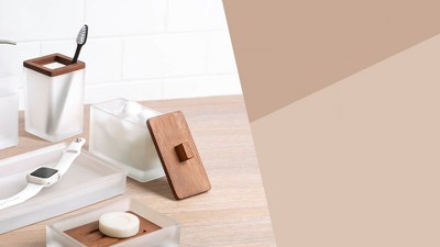 Frosted Glass and Wood Soap Dish