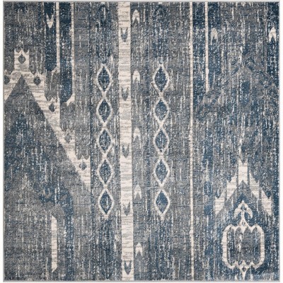 Soothing Blue Square Abstract 6'x6' Synthetic Area Rug