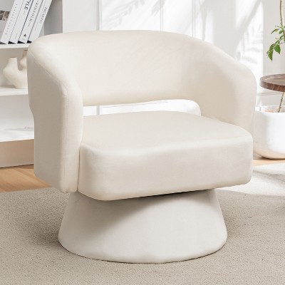 TOAOTBNBO 360°Swivel Accent Chair with Stylish Base, Modern Armchair with Soft Cushion Velvet Barrel Chair for Reception Room, White