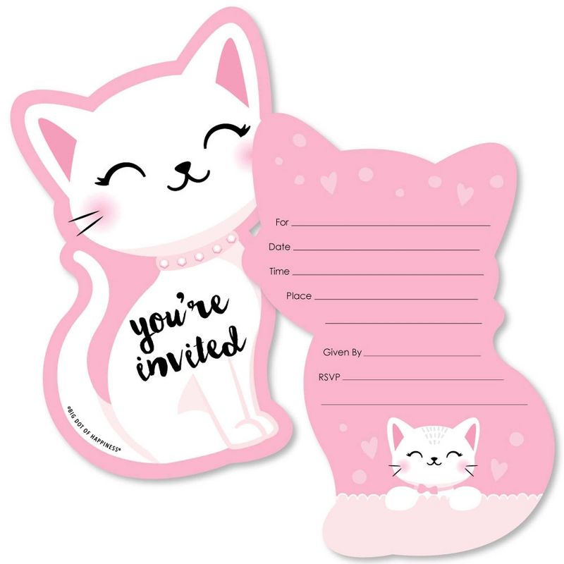 Big Dot of Happiness Purr-fect Kitty Cat - Shaped Fill-in Invitations - Meow Baby Shower or Birthday Party Invitation Cards with Envelopes - Set of 12, 1 of 7
