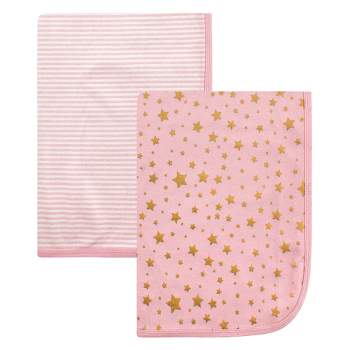 Hudson Baby Infant Girl Cotton Swaddle Blankets, Gold Star, One Size