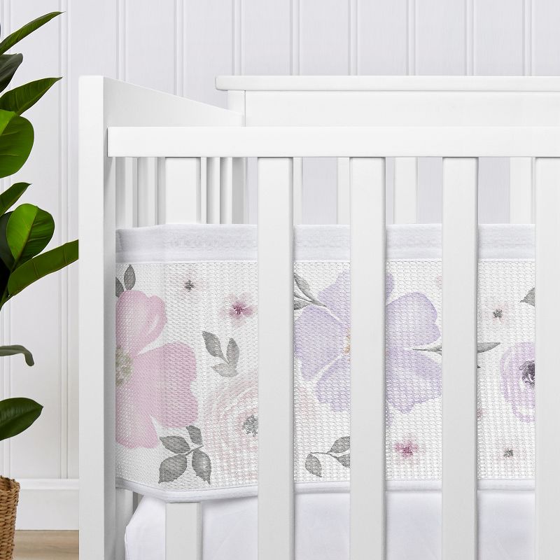 Sweet Jojo Designs + BreathableBaby Breathable Mesh Crib Liner Girl Watercolor Floral Purple Pink and Grey, 4 of 6