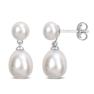 EVERLY JEWELRY | Sterling Silver 8-8.5mm Cultured Freshwater Rice and Button Pearl Drop Earrings - 1 of 4