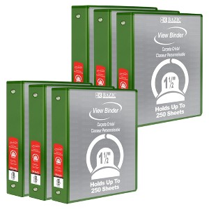 BAZIC Products® 3-Ring View Binder with 2 Pockets, 1.5", Green, Pack of 6 - 1 of 2