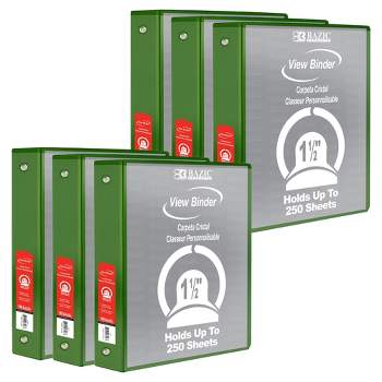 BAZIC Products® 3-Ring View Binder with 2 Pockets, 1.5", Green, Pack of 6