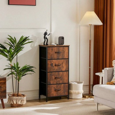 SKRAN Dresser For Bedroom With 4 Storage Drawers, Small Dresser Chest Of Drawers Fabric Dresser With Sturdy Steel Frame,Dresser With Wood Top