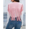 Clearlove Womens Fringe 70s Hippie Costume Sleeveless Cowgirl Western Faux Suede Tassel Leather Outerwear Shawl - 2 of 4