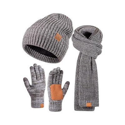Fisfet Winter Hat Gloves Scarf Set for Men Women, Mens Beanie Long Scarf Touchscreen Gloves for Cold Weather, 3 in 1 Warm Gift Set