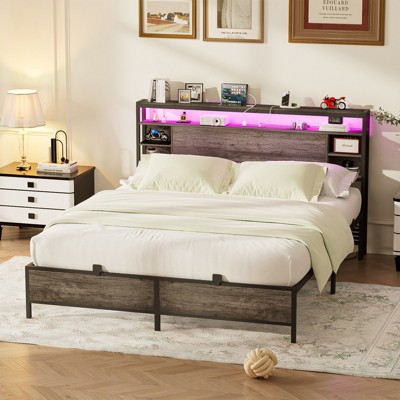 Aheaplus Bed Frame with Charging Station and RGB LED Lights