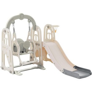 3-In-1 Toddler Slide and Swing Set with Climber Slide Playset, Basketball Hoop, Freestanding Indoor Outdoor Playground - 1 of 4