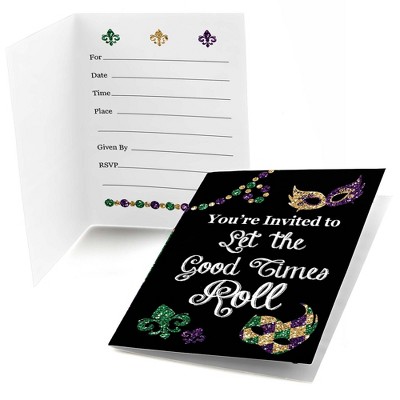 Big Dot of Happiness Mardi Gras - Fill In Masquerade Party Invitations (8 count)