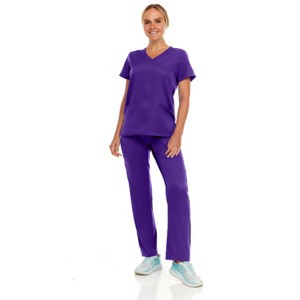 Hey Collection Women Scrubs Set 4-Way Stretch Mock Neck Top with Straight Leg Scrub Pants with Four Pockets - 1 of 4