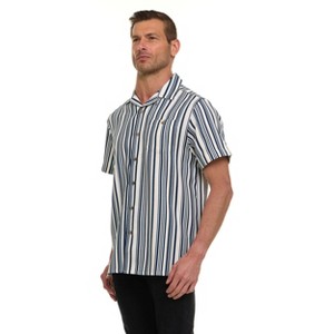Super Triple Goose Men’s Short Sleeve Button-Up Shirt – Lightweight Striped Casual Shirt with Chest Pocket - 1 of 4