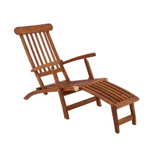 Nordic Teak Oiled Outdoor Sun Lounger Seat with Foot Rest - 1 of 4