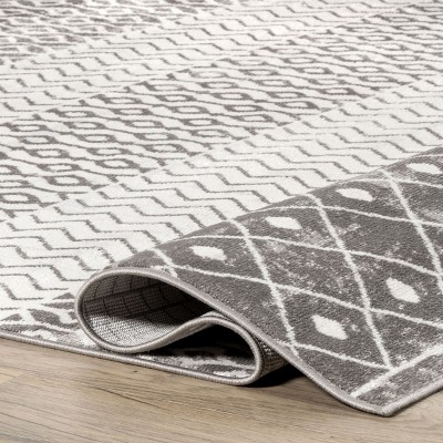 50'' Gray Synthetic Moroccan Trellis Low Pile Area Rug