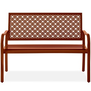 Best Choice Products Indoor Outdoor Steel Garden Bench w/ Geometric Backrest, Foot Levelers - 1 of 4