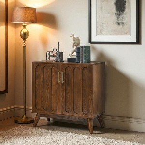 Mid Century Modern Fluted Sideboard Cabinet with Adjustable Shelves, Solid Wood Legs, Buffet Storage Cabinet for Living Room, Dining, Entryway - 1 of 4