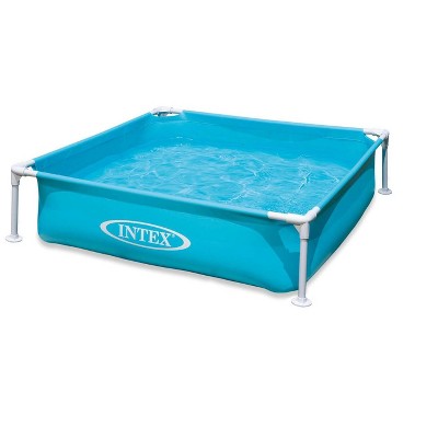 Intex 57173EP 4ft x 4ft x 12in Miniature Outdoor Frame Beginner Teaching Above Ground Square Kiddie Swimming Pool for Ages 3 and Up, Blue