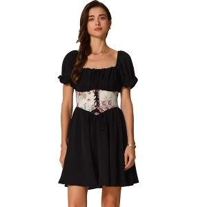 INSPIRE CHIC Women's Corset Mini Square Neck Short Sleeve Patchwork Smocked Dress - 1 of 4