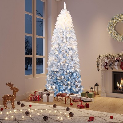 Prelit Ombre Christmas Tree with 230 LED Lights, Flocked Branches, Easy Setup - for Home, Office, Party Decor