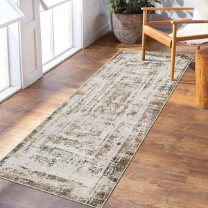 Washable Runner Rug - Modern Abstract, Non-Slip, Stain-Resistant, Low Pile, Distressed, Hallway or Entryway - 1 of 4