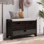 Entryway Storage Bench with Removable Basket and 2 Drawers, Fully Assembled Shoe Bench with Removable Cushion-ModernLuxe