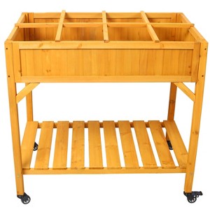 Okak Elevated Wood Planter Box with Wheels/Storage Shelf 8 Pockets for Vegetables Flowers, Garden Bed for Indoor Outdoor Plants, 36" x 24" x 34" - 1 of 4