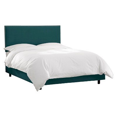 Queen Arcadia Nailbutton Velvet Upholstered Bed Mystere Peacock - Skyline Furniture