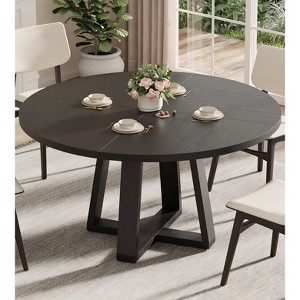 47 Inch Round Dining Table for 4-6 People, Circle Kitchen Table with Cross Base, Farmhouse Wood Dinner Table for Apartment - 1 of 4