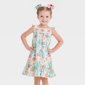 Toddler Girls' Disney Ariel The Little Mermaid Printed Woven Gauze Dress - Ivory - 1 of 3