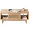 Sapphtopaz Modern Coffee Table with Rattan Drawer & Storage Space Rectangle Wood Living Room End Table with Wood Leg Coffee Bar for Living Room - 4 of 4