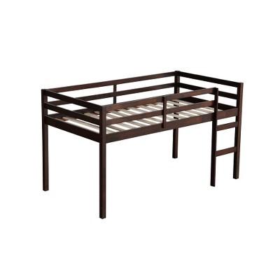 Dolonm Solid Wooden, Rubber Wooden Twin Loft Bed with Ladder, Bed Platform of Strengthened Slats , Espresso